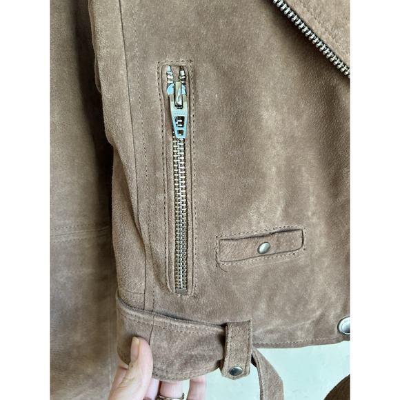 BLANKNYC 100% Suede Moto Jacket S Light Brown Cropped Retro Punk Alt Belted - Picture 4 of 11
